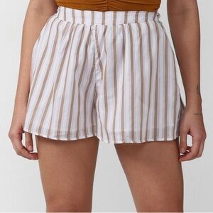 Forever 21 High Waist Tan and White Striped Shorts